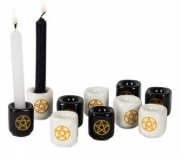 2 Pentacle Wish Candle Holders - 1 Black & 1 White