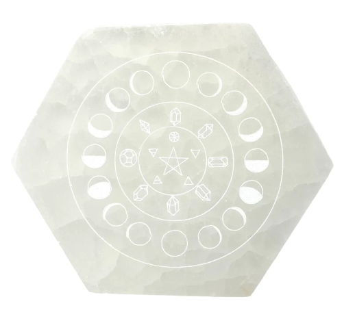 Selenite Hexagon Moon Phase Charging Plate