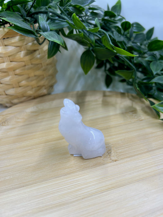 Clear Quartz Howling Wolf Carving