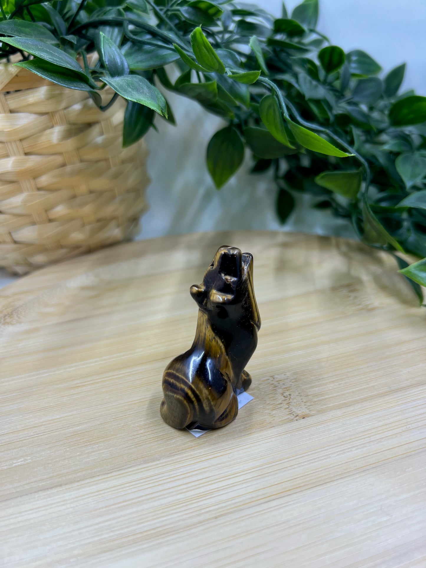 Tigers Eye Quartz Howling Wolf Carving