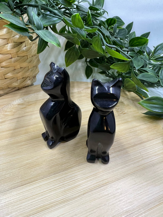 Black Obsidian Cat Carving