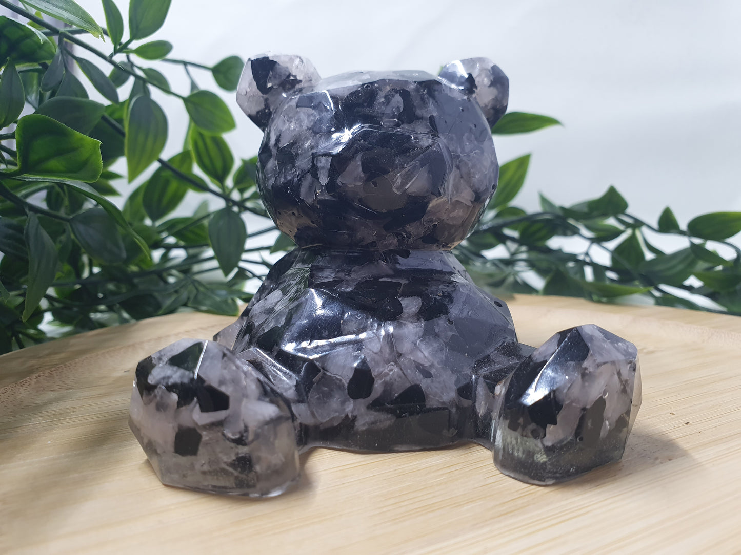 Black Obsidian & Rose Quartz Crystal Chip Resin Bear #1