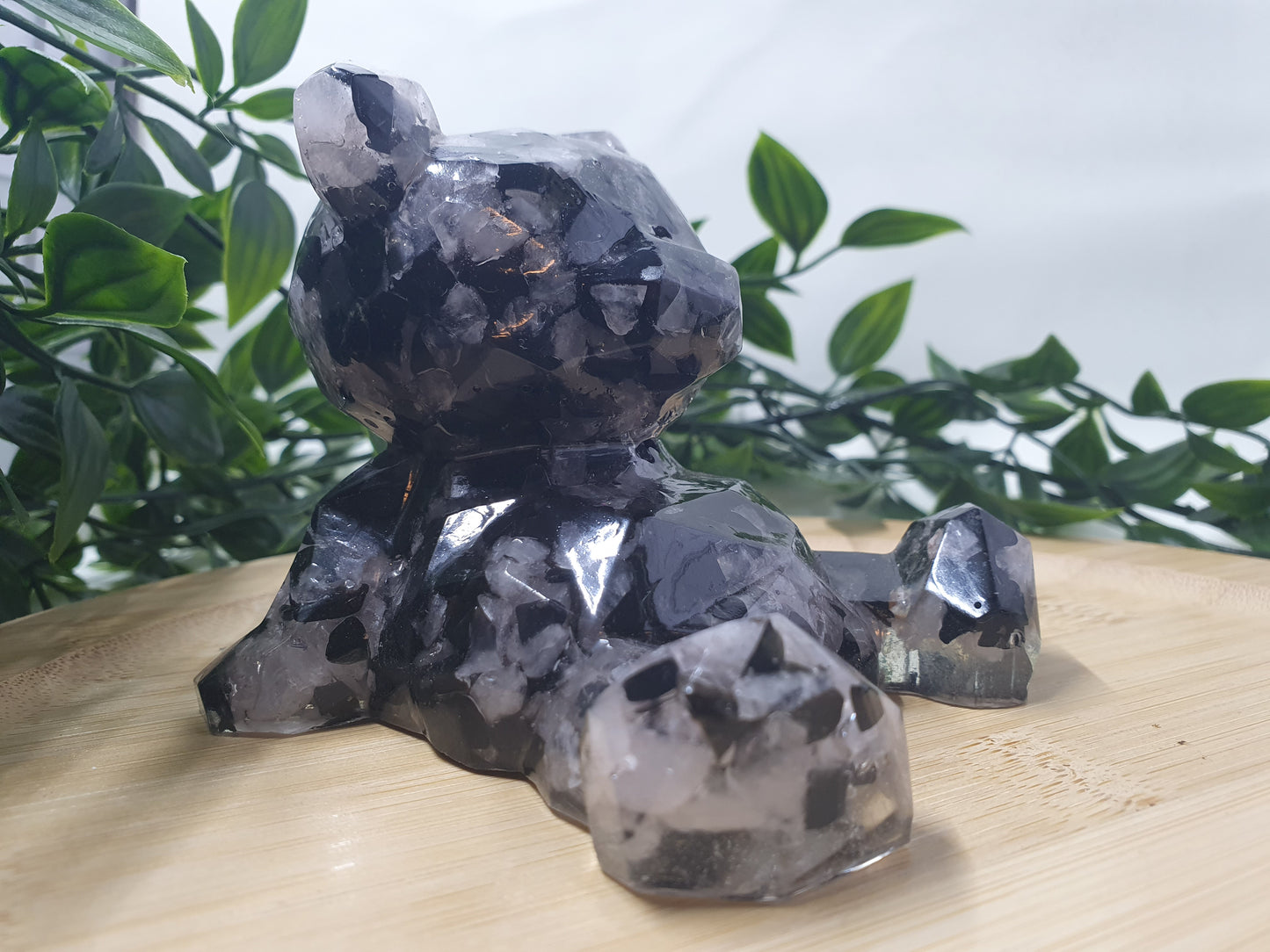 Black Obsidian & Rose Quartz Crystal Chip Resin Bear #1