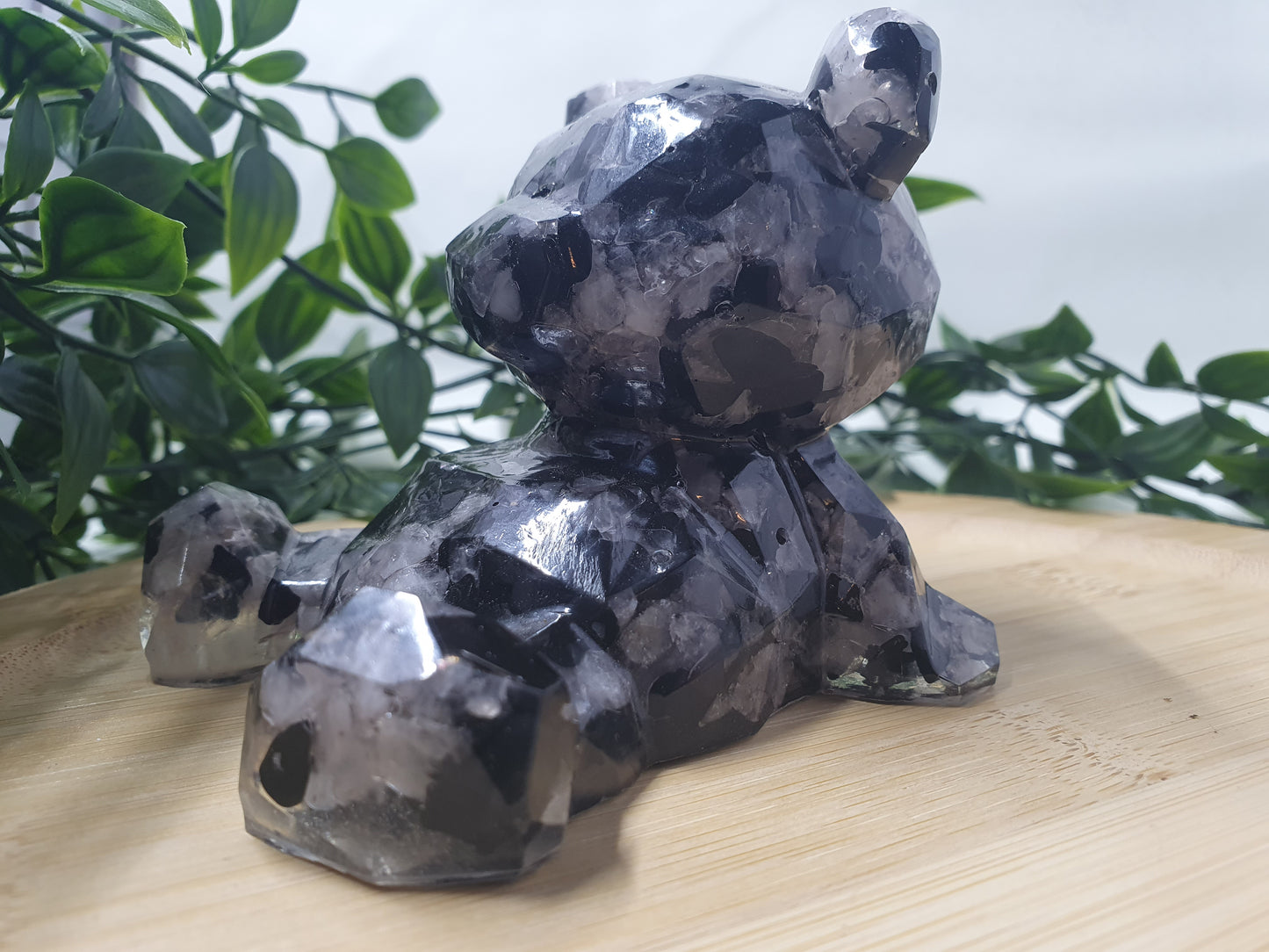 Black Obsidian & Rose Quartz Crystal Chip Resin Bear #1