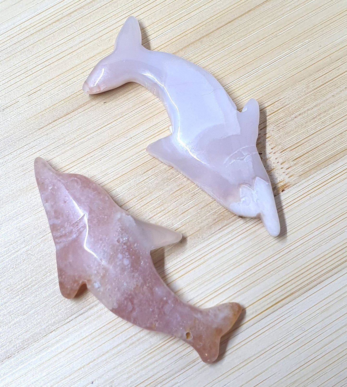 Flower Agate Dolphin Carvings