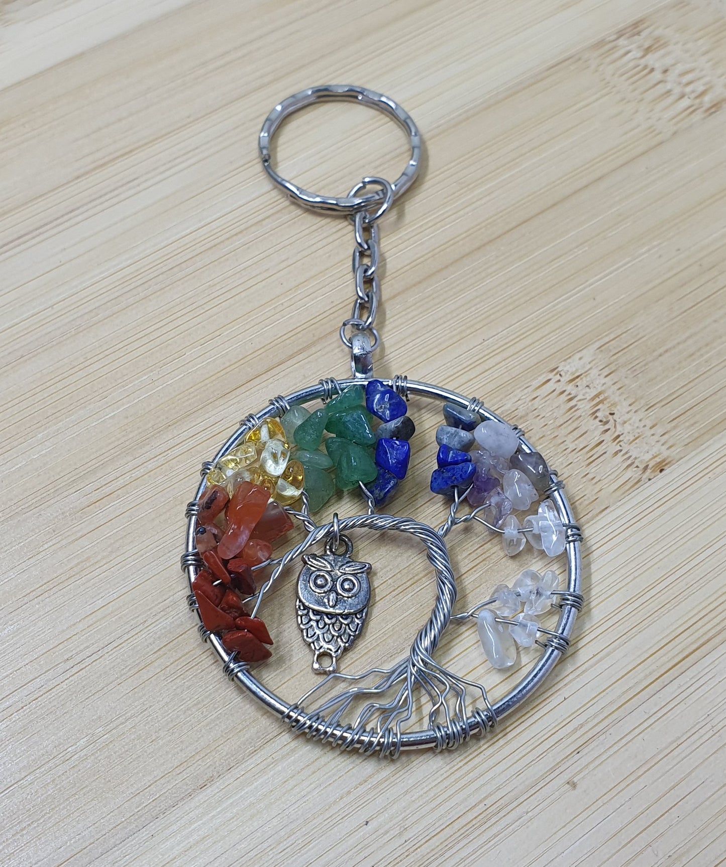 Owl Chakra Tree of Life Crystal Keychain