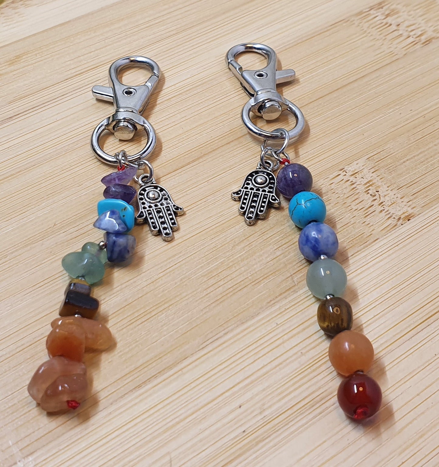 Hamsa Hand Chakra Crystal Chip or Bead Keychains