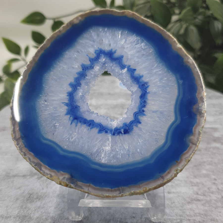 Dyed Blue Agate Slice with Druzy