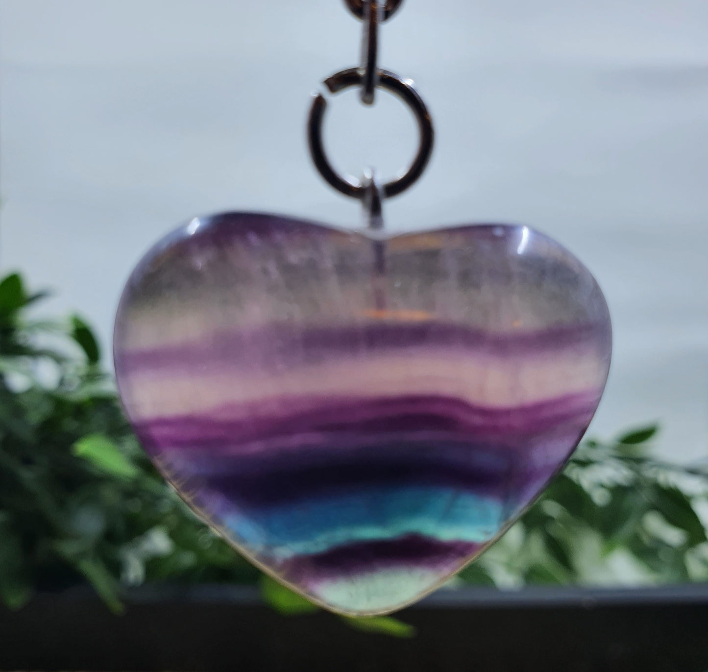 Rainbow Fluorite Heart Keychains