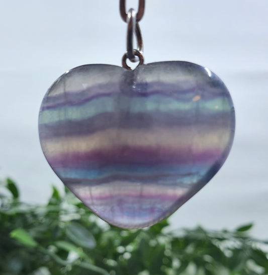 Rainbow Fluorite Heart Keychains