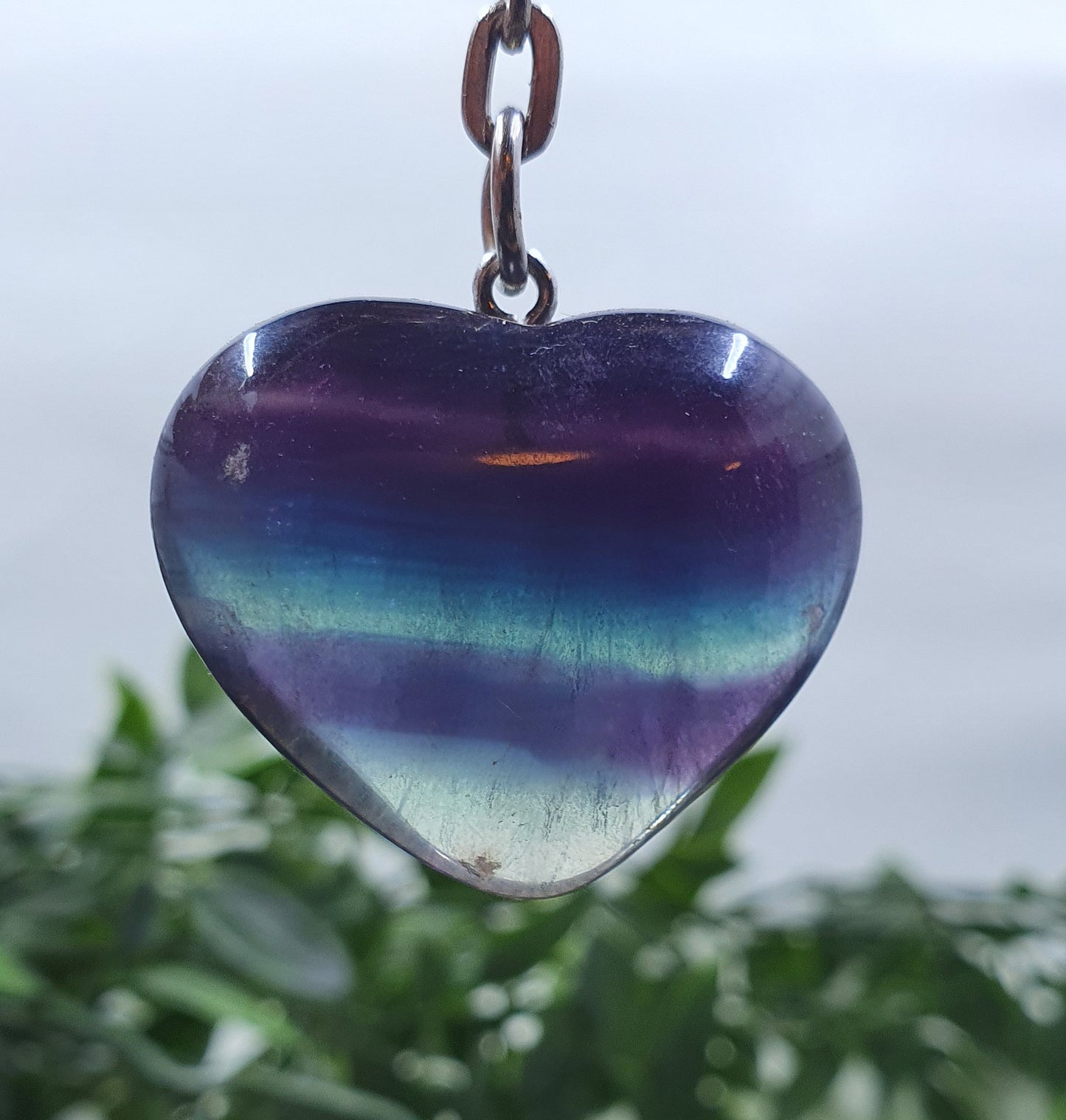 Rainbow Fluorite Heart Keychains