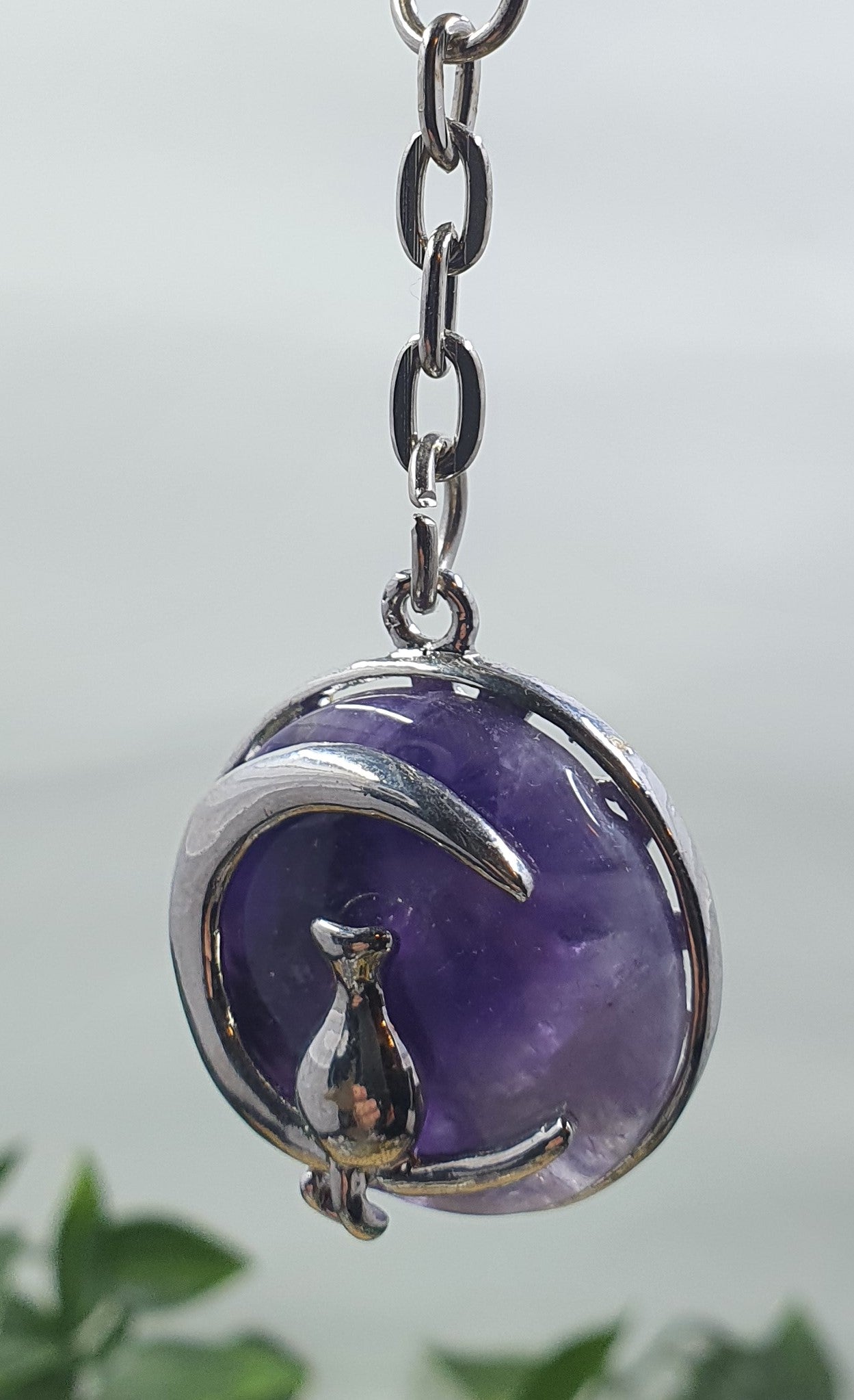 Cat on Moon Crystal Keychains