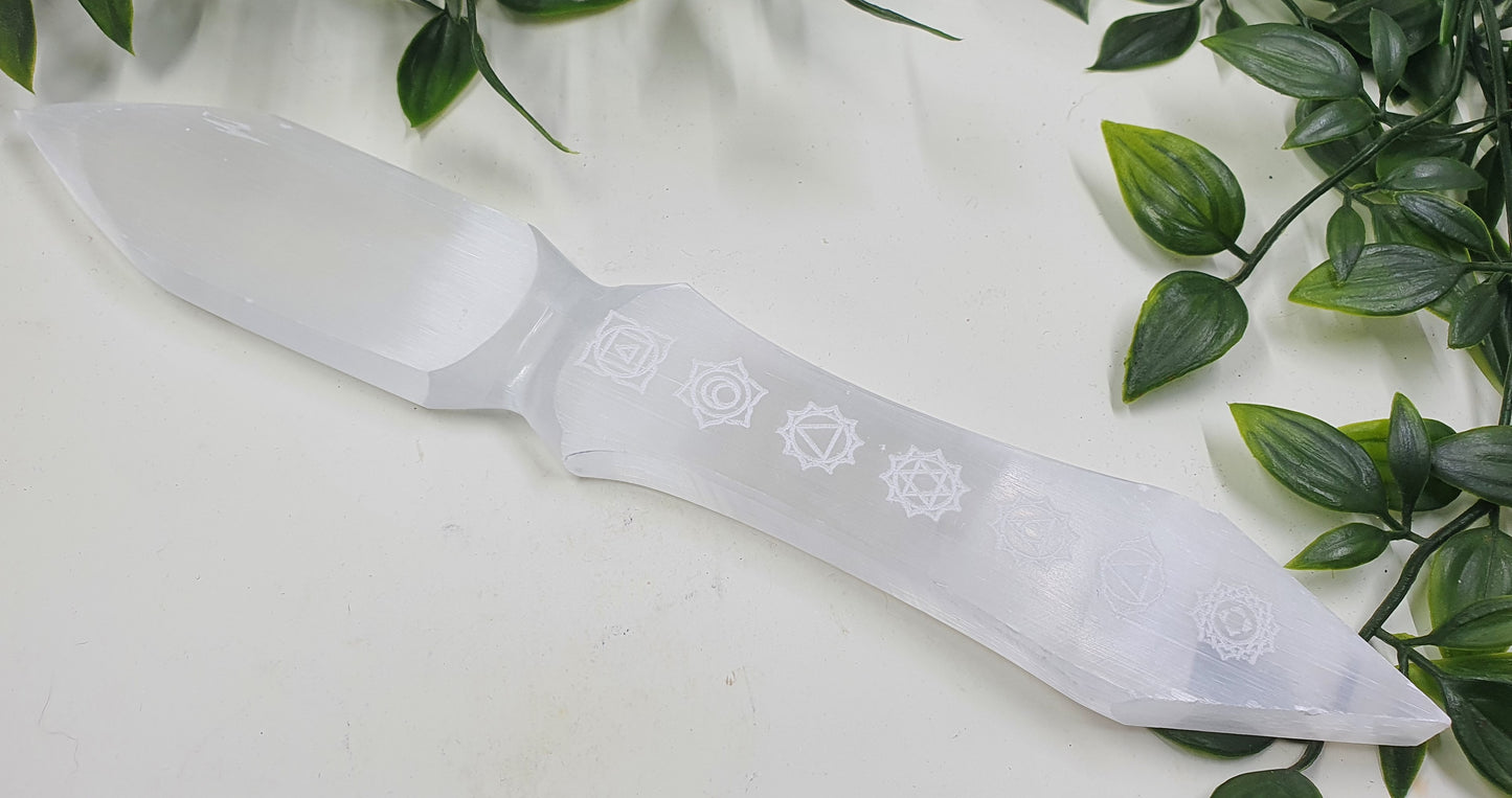 Selenite Chakra Dagger Carving