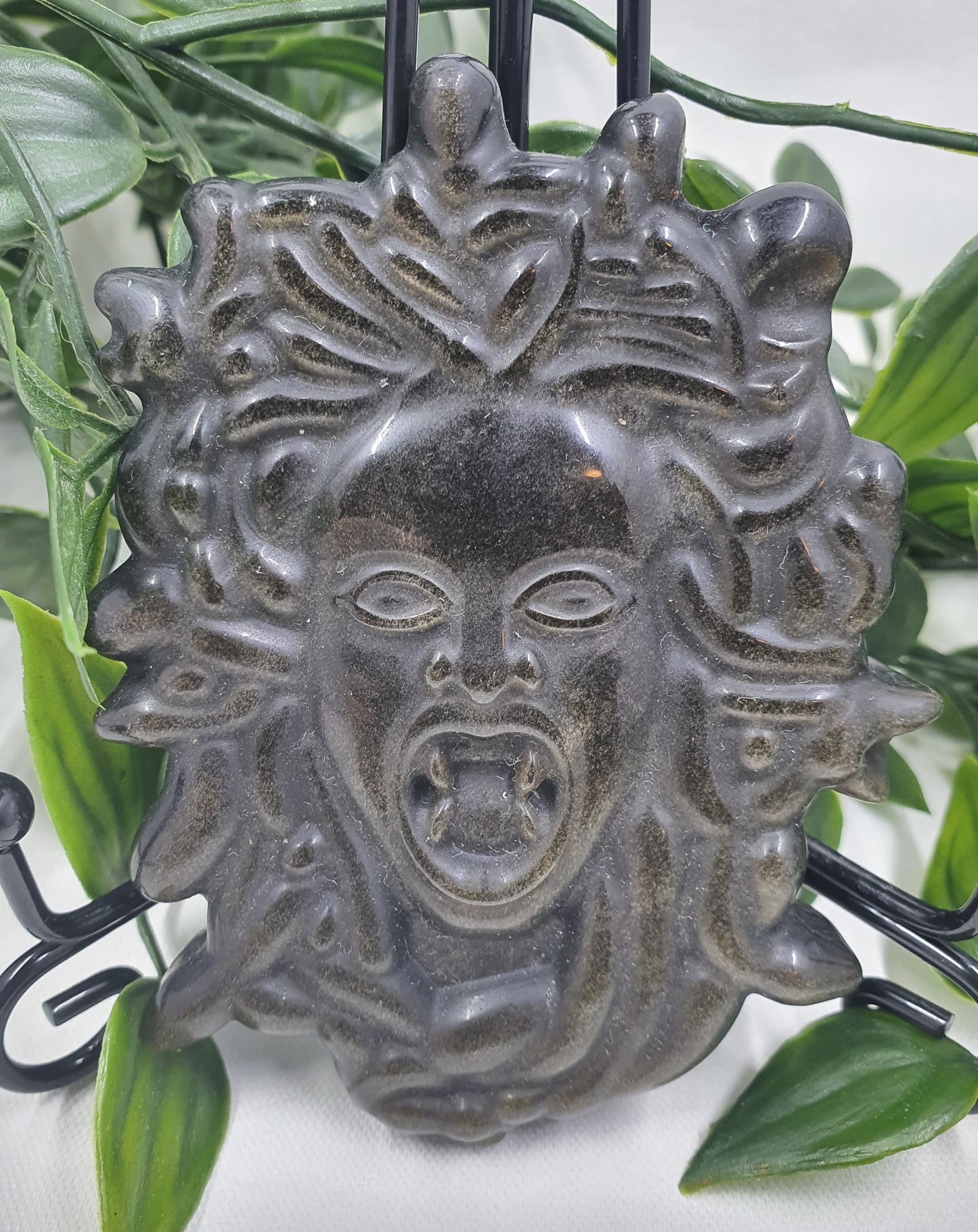 Gold Obsidian Medusa Carving