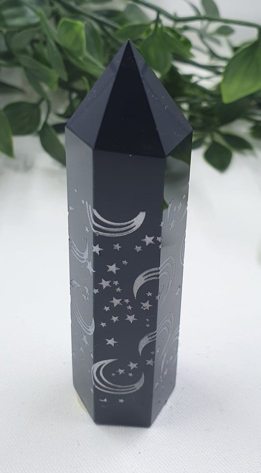 Black Obsidian Silver Stars & Moon Point #1