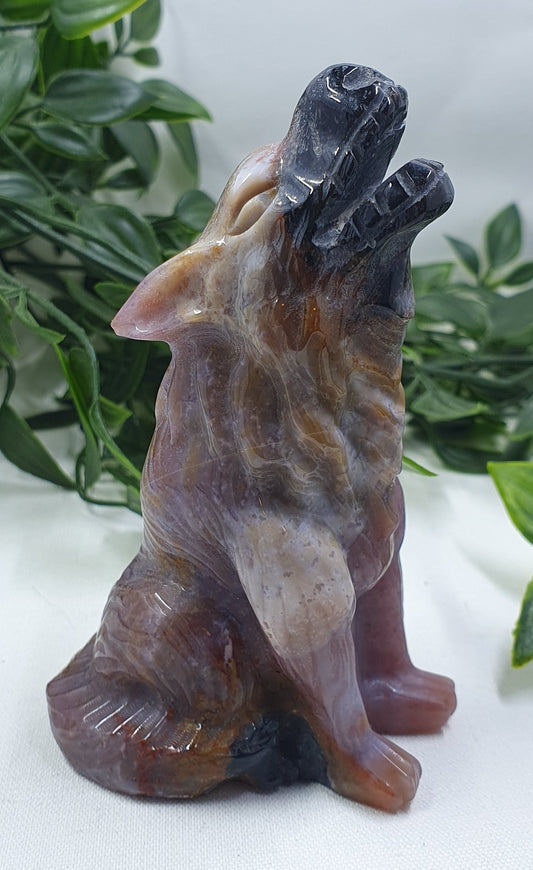 Ocean Jasper Howling Wolf Carving