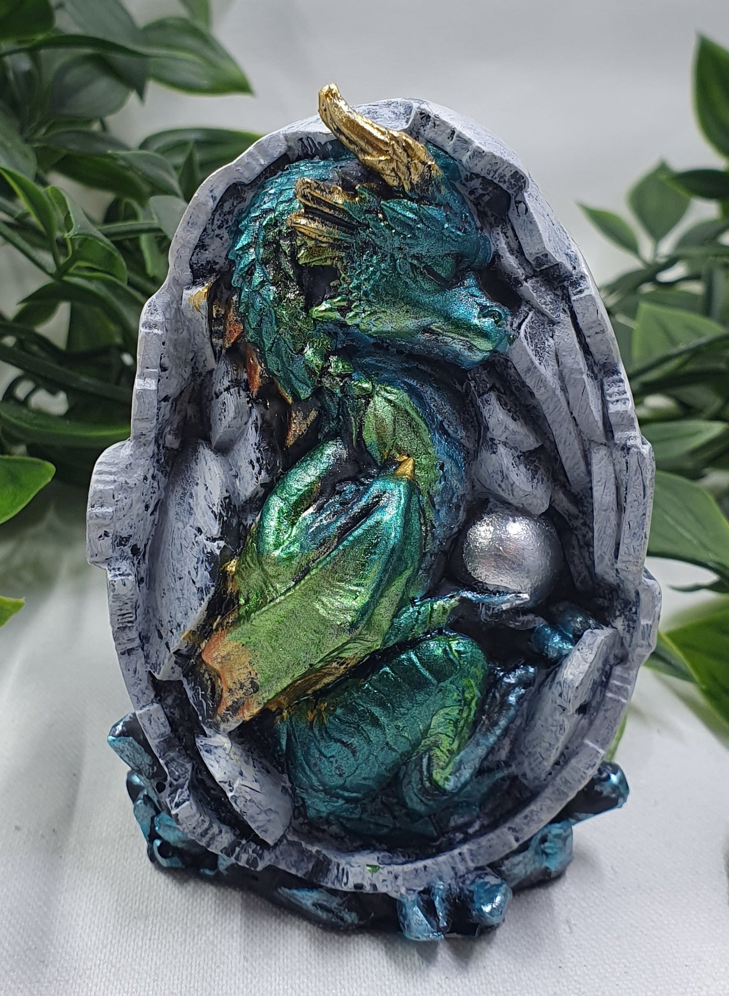 Sleeping Green Dragon in Fossilized Egg