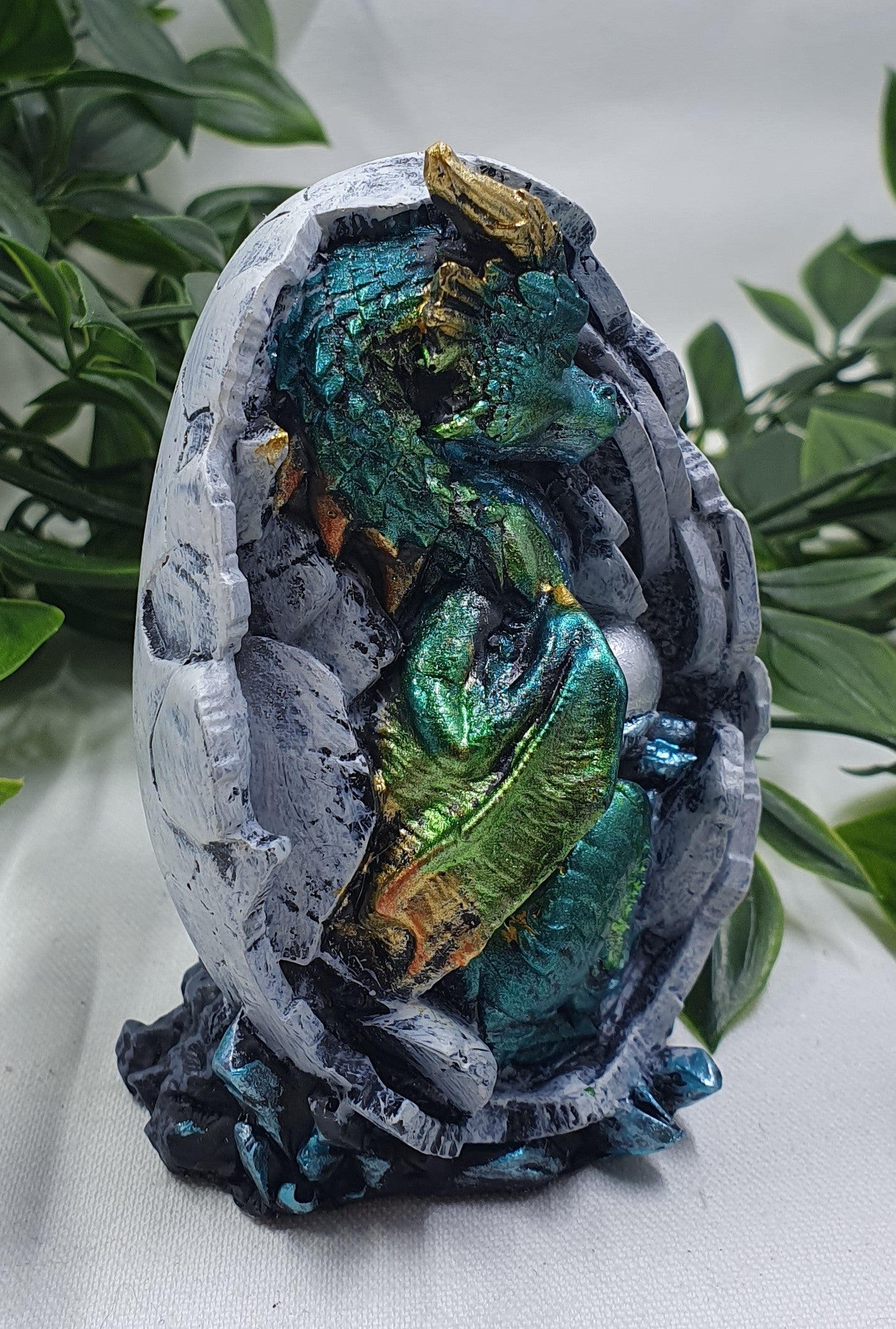 Sleeping Green Dragon in Fossilized Egg