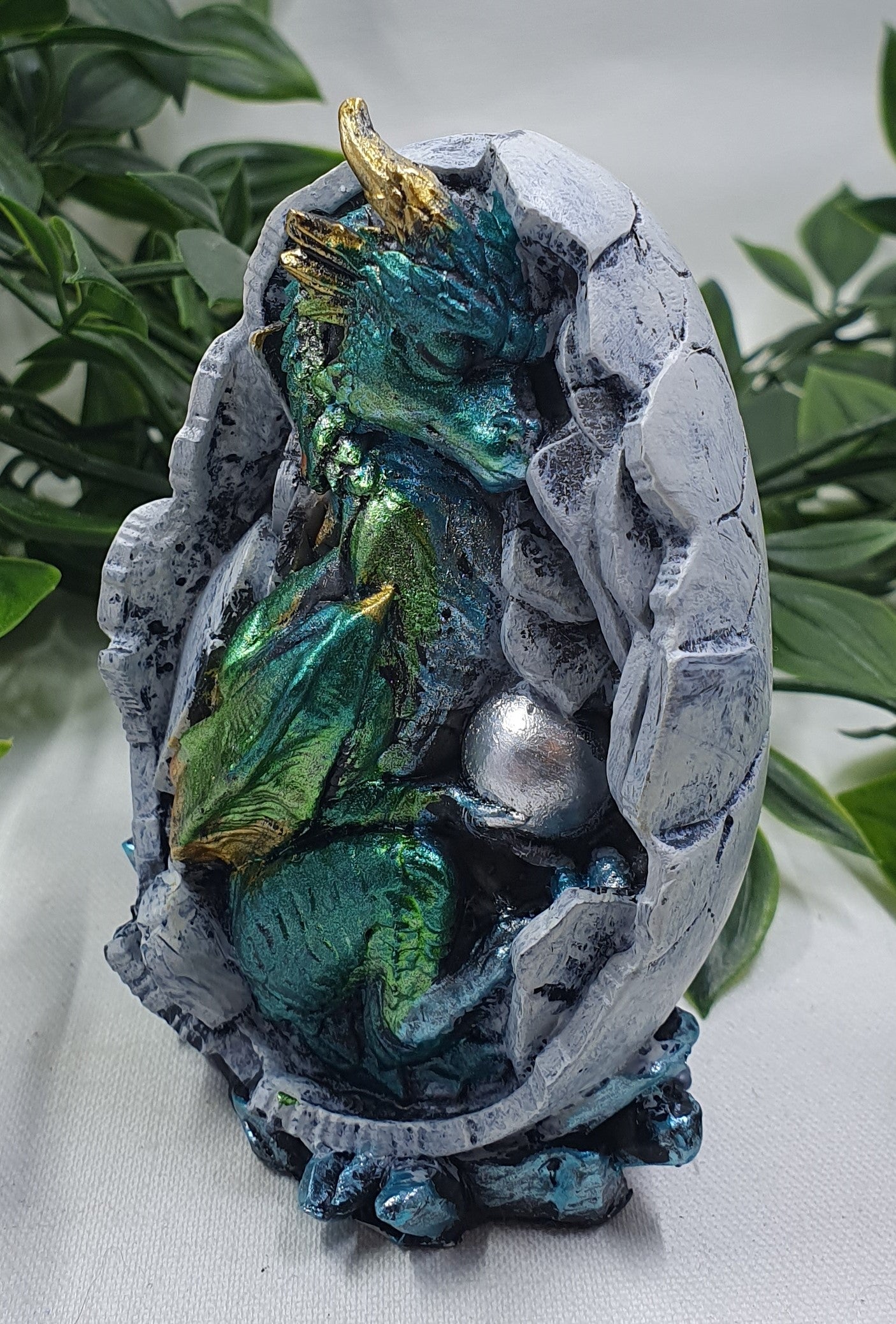 Sleeping Green Dragon in Fossilized Egg