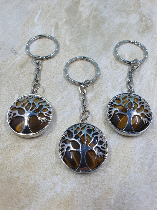 Tigers Eye Tree of Life Crystal Keychains