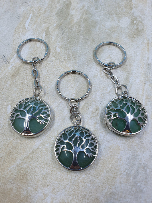 Green Aventurine Tree of Life Crystal Keychains