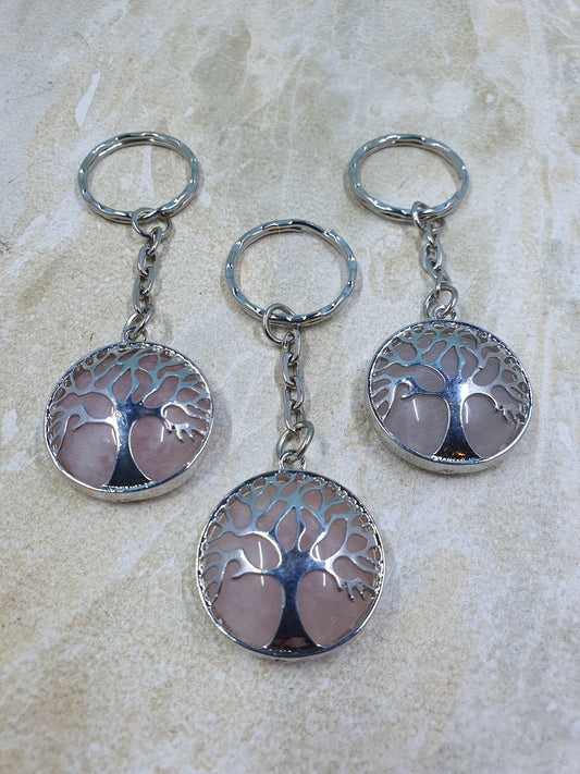 Rose Quartz Tree of Life Crystal Keychains