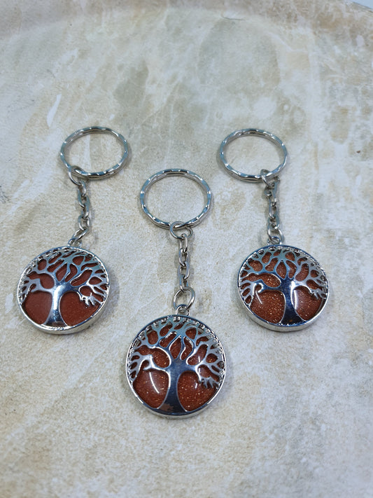 Gold Sandstone Tree of Life Crystal Keychains