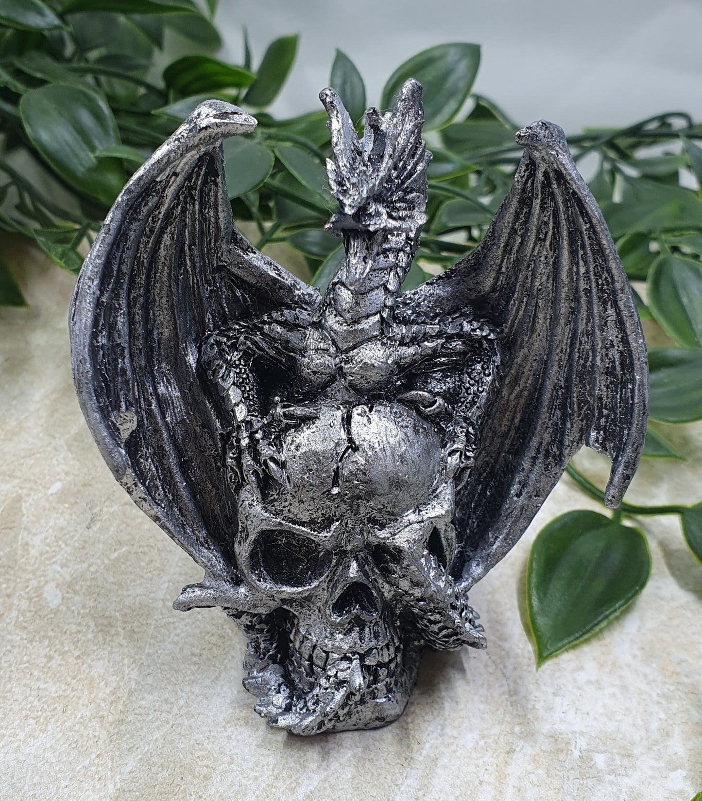 Silver Dragon on Skull