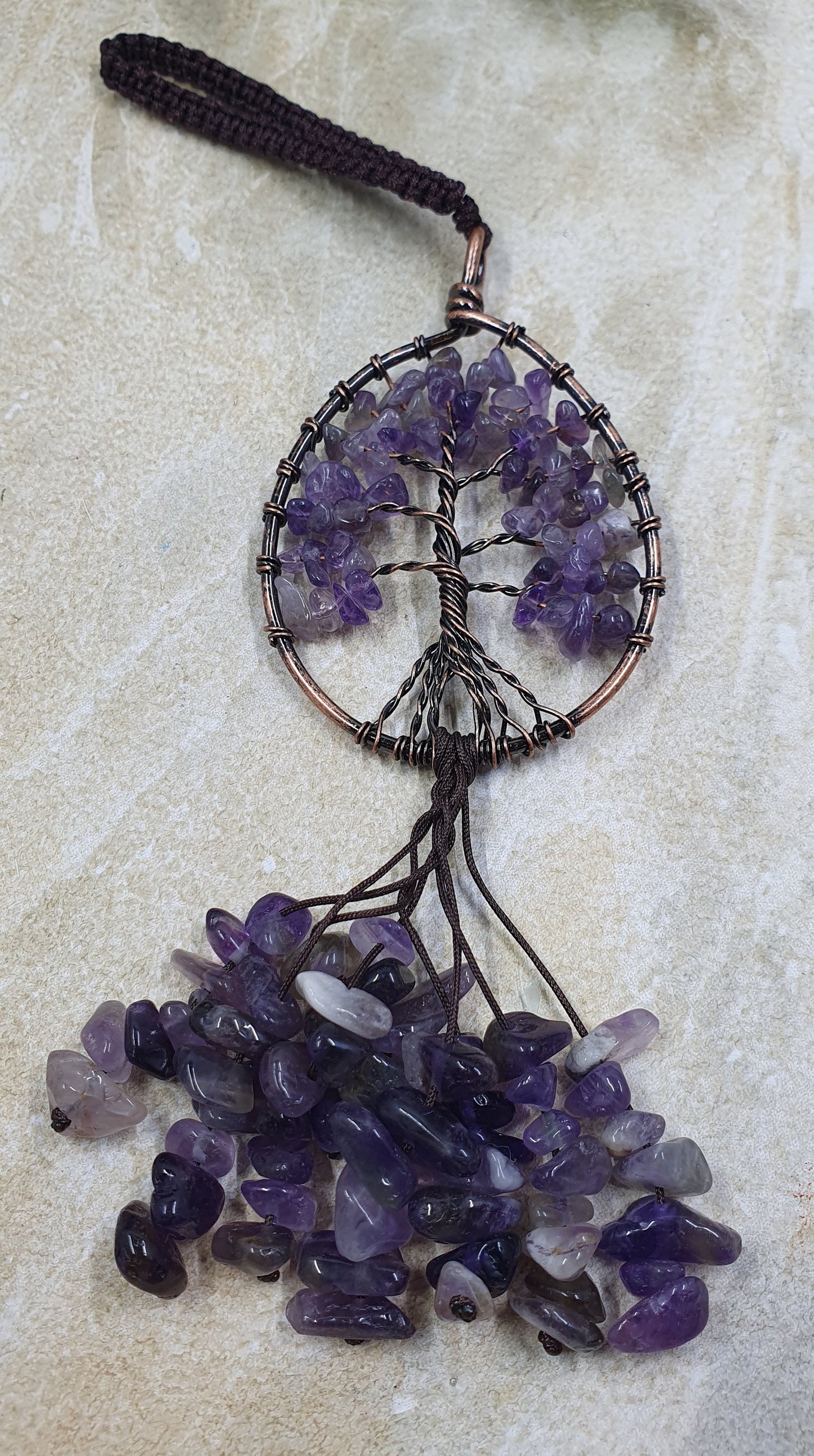 Amethyst Oval Tree of Life with Crystal Chips Keychain #5