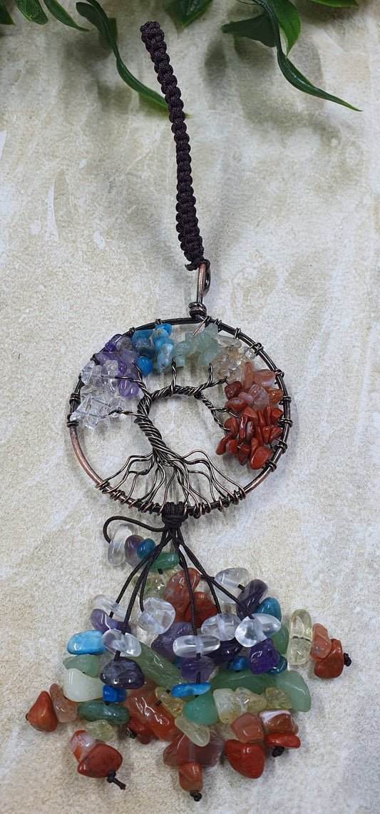 Chakra Tree of Life with Crystal Chips Keychain #6