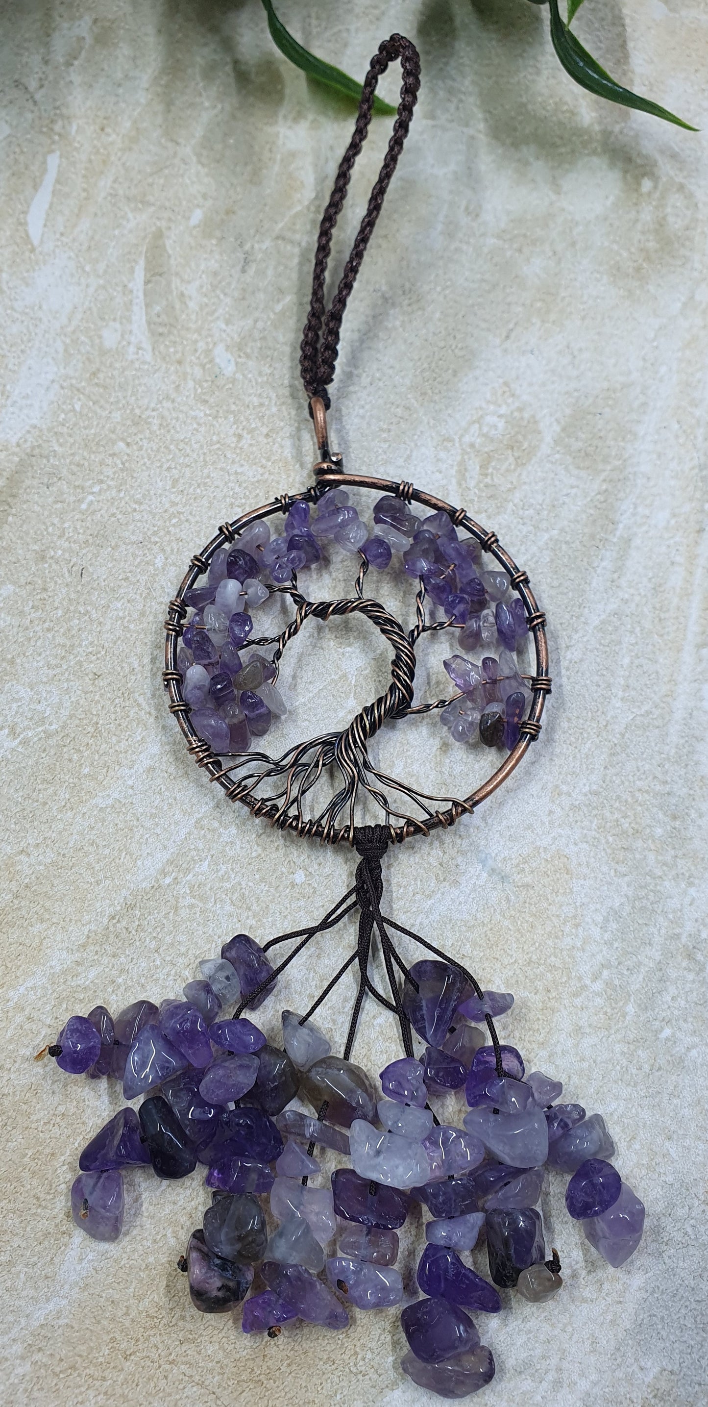 Amethyst Round Tree of Life with Crystal Chips Keychain #7