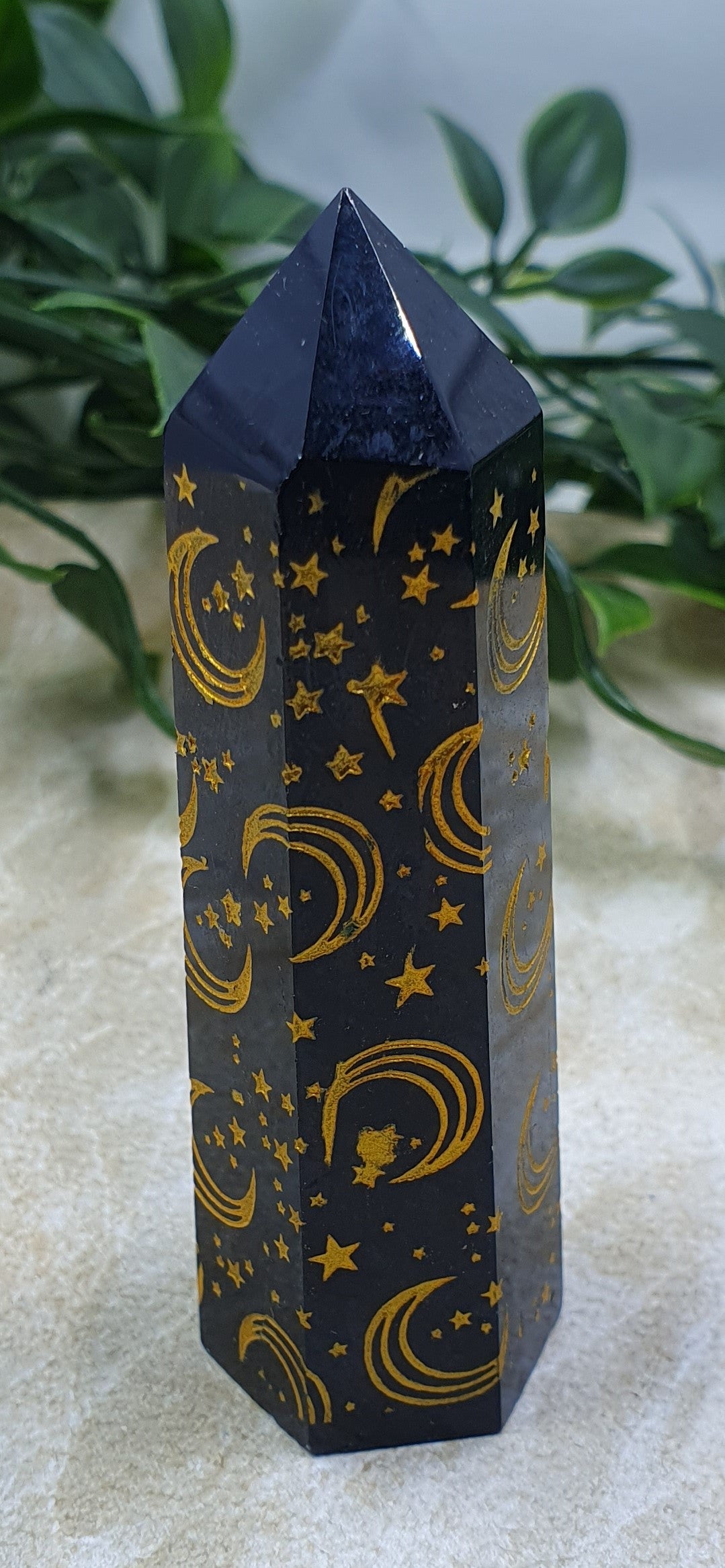 Black Obsidian Gold Stars & Moon Point #2