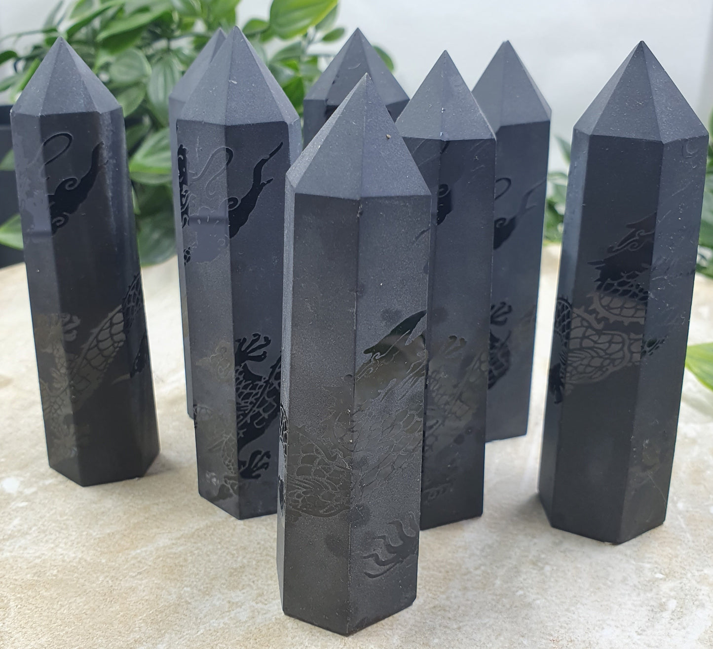 Black Tourmaline Etched Dragon Points #1