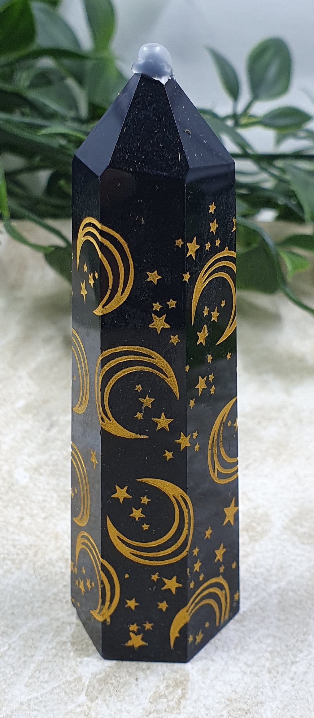 Black Obsidian Gold Stars & Moon Point #3