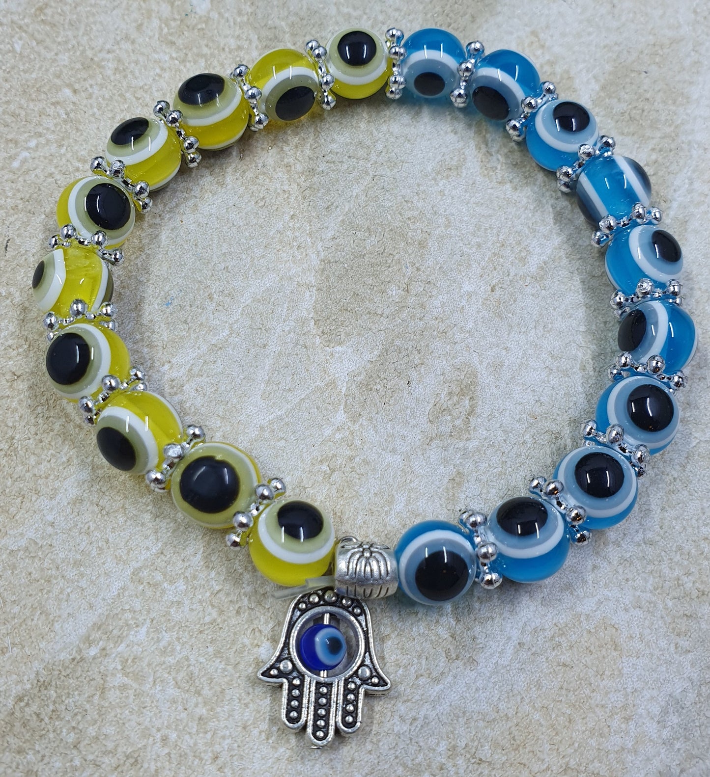 Yellow/Blue Hamsa Hand Charm Bracelet #8