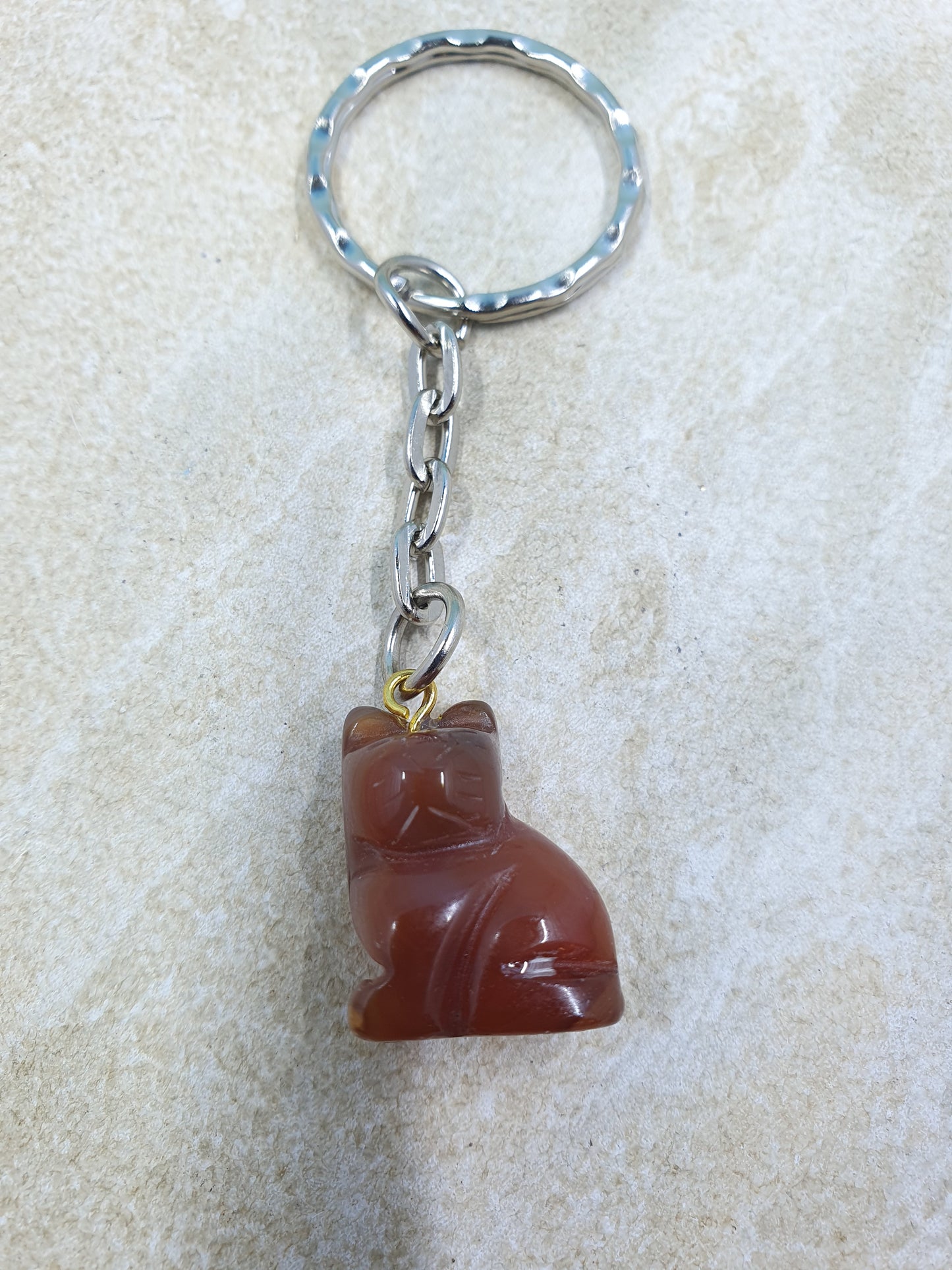 Carnelian Cat Keychain