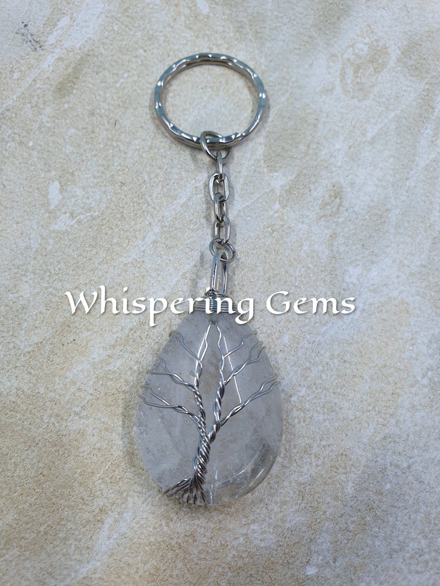 Clear Quartz Tear Drop Keychain