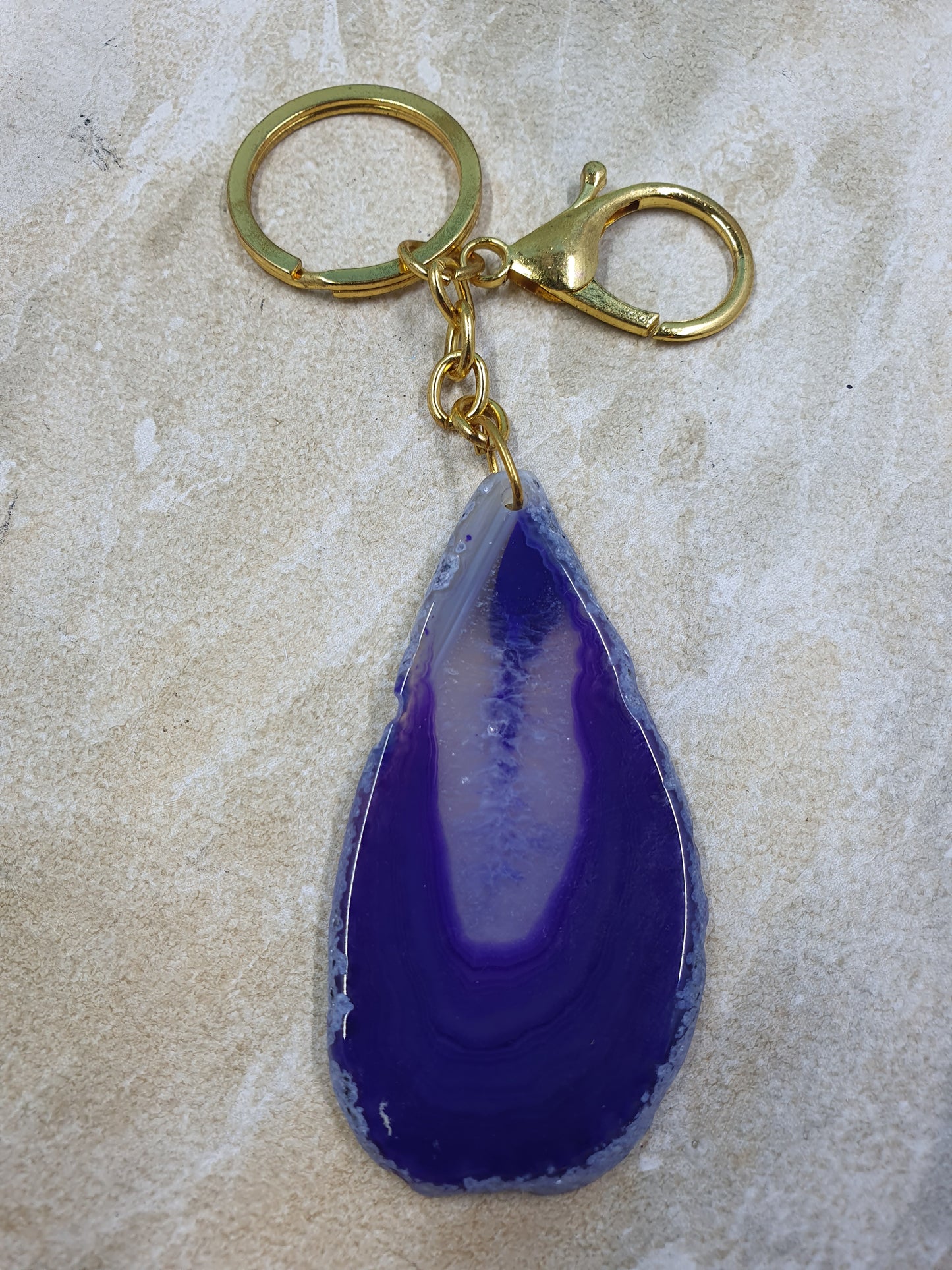 Dyed Agate Slice Keychain