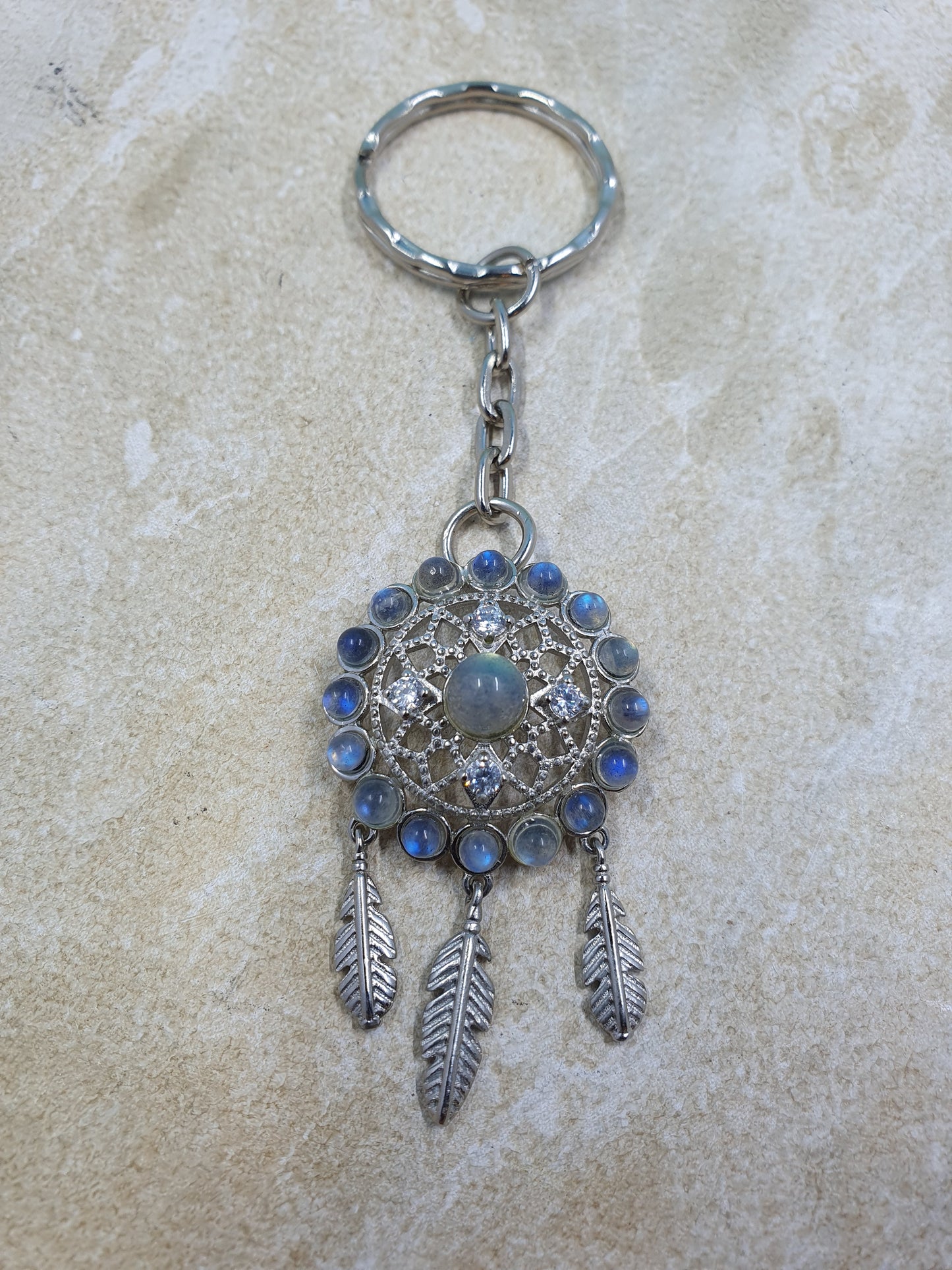 Blue Moonstone Dreamcatcher Keychain