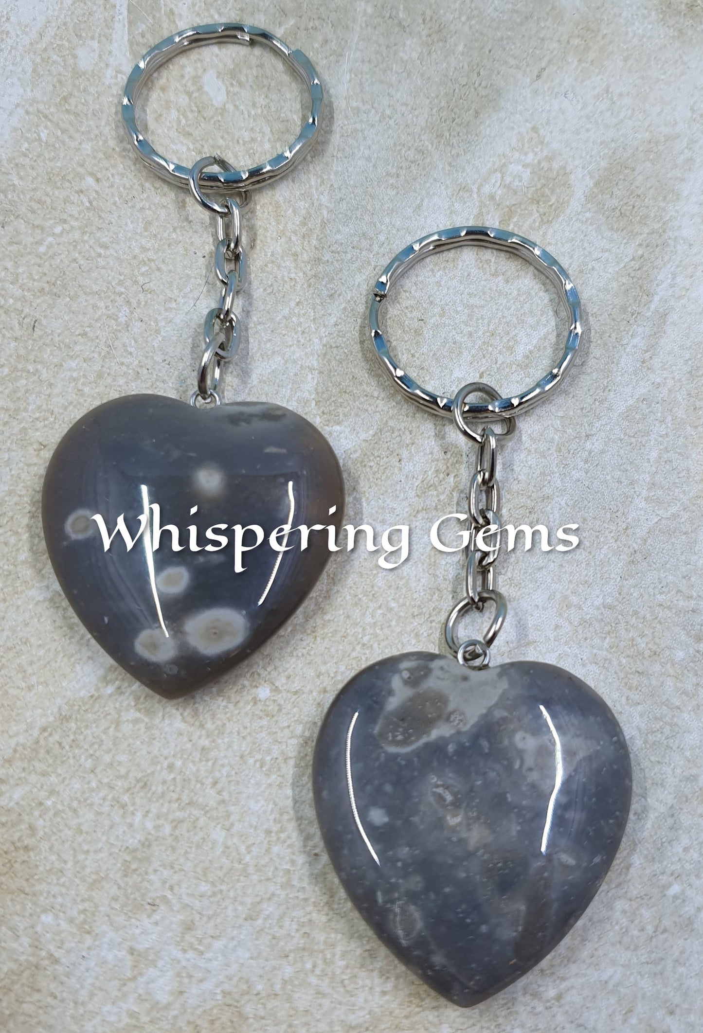 Flower Agate Heart Keychains