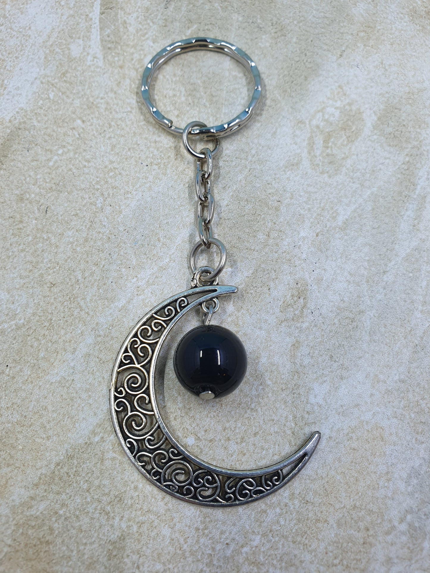 Black Obsidian Half Moon Keychain