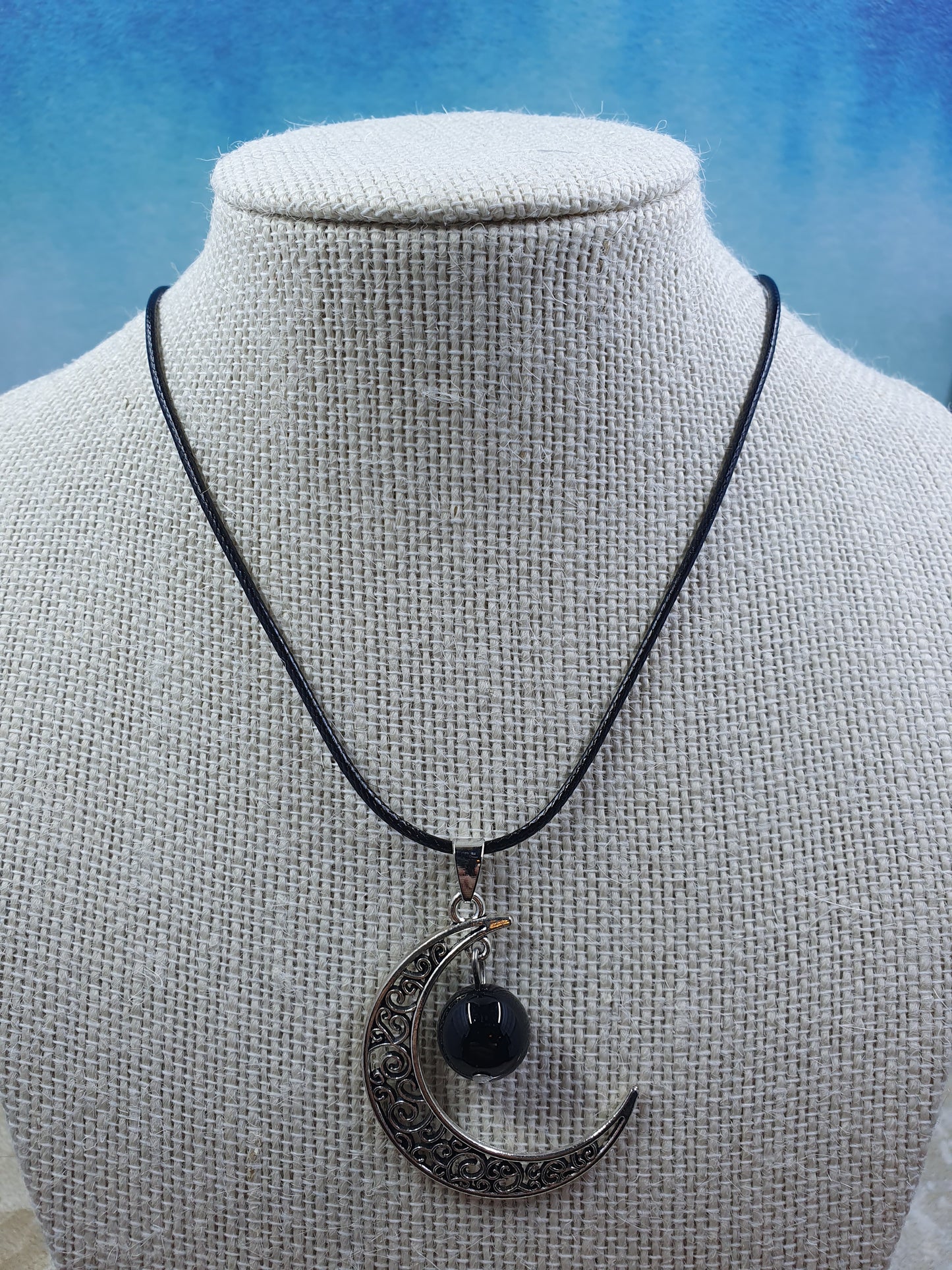 Black Obsidian Half Moon Necklace