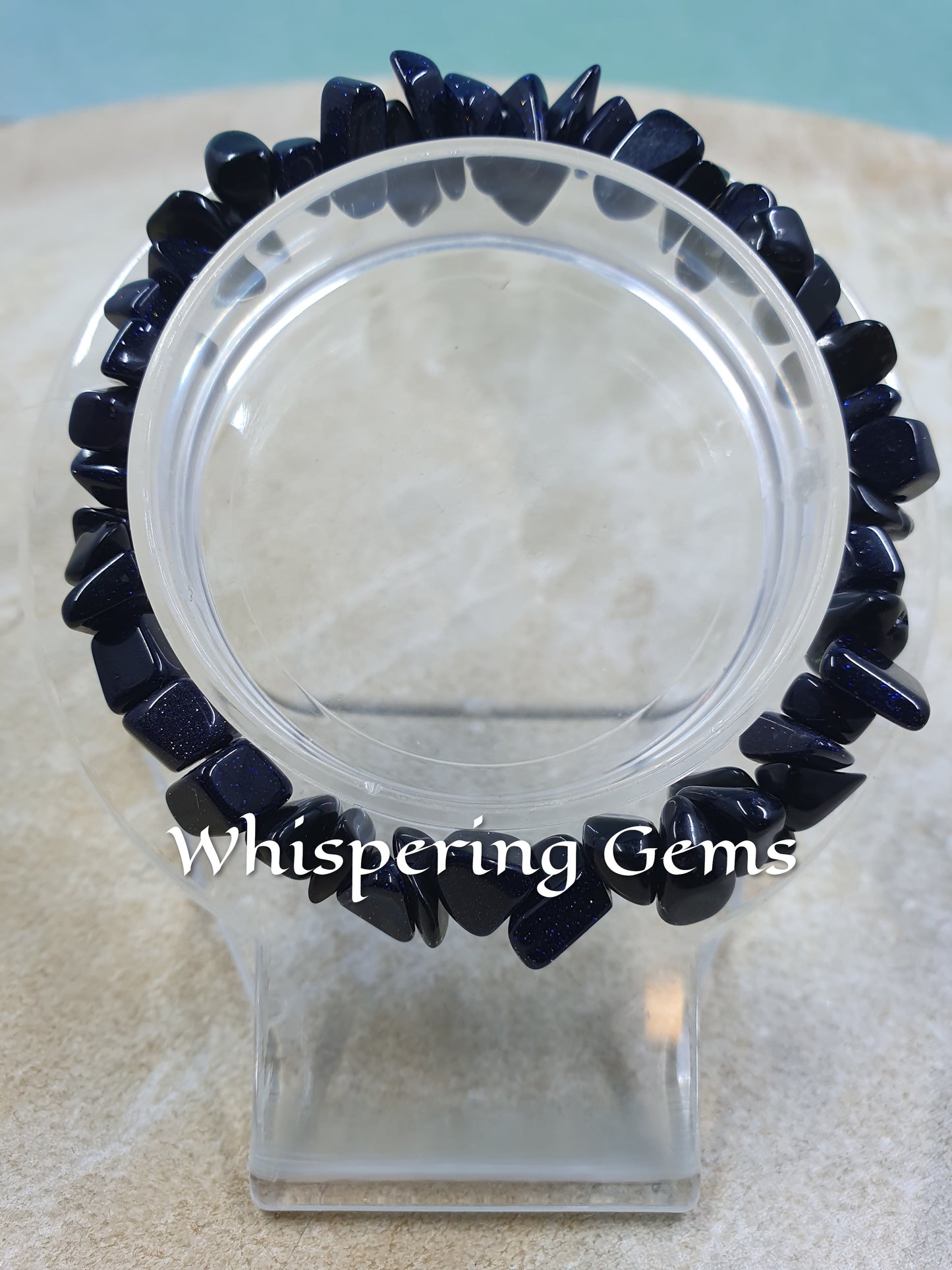 Blue Sandstone & Black Obsidian Crystal Chip Bracelet