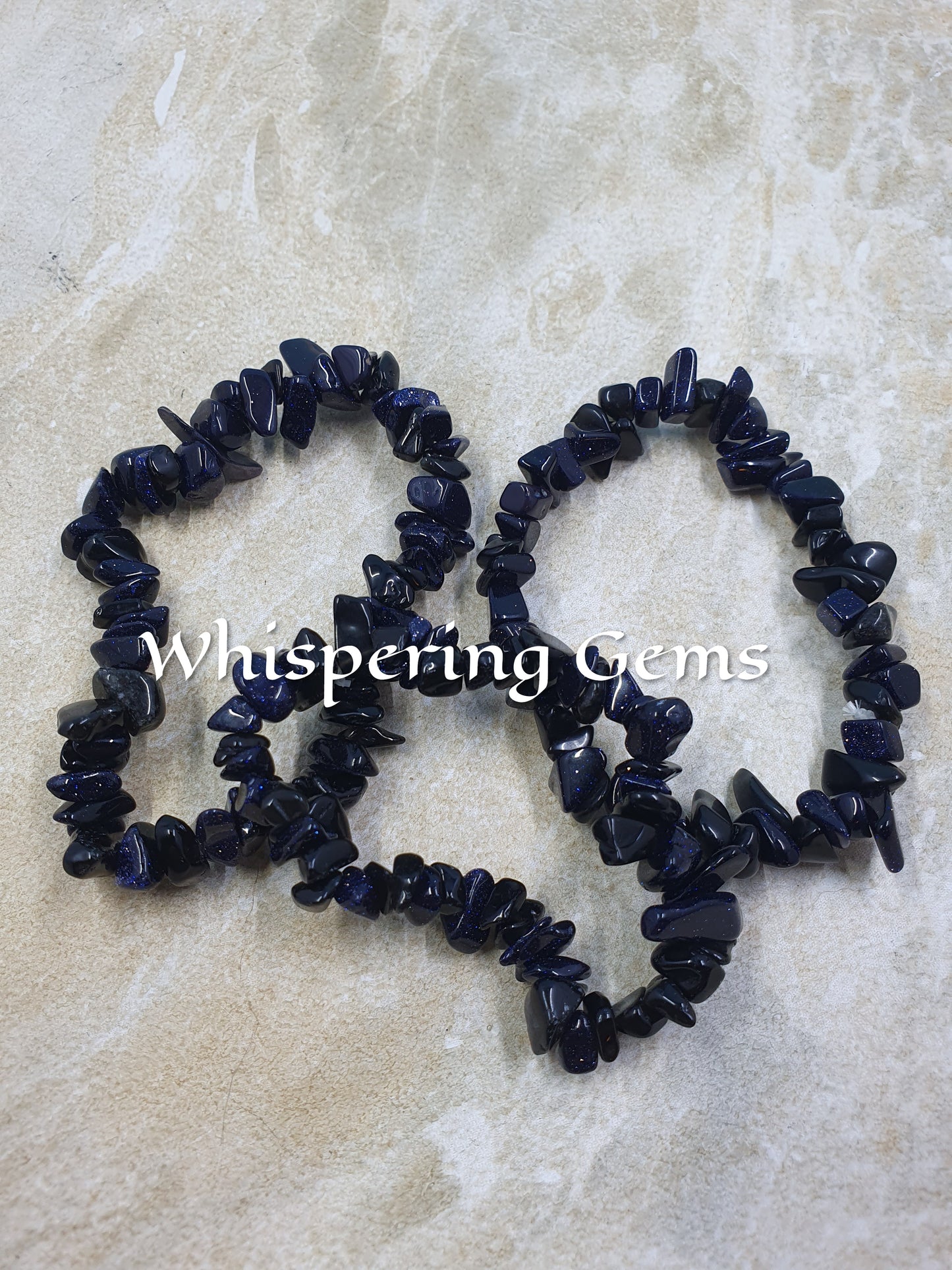 Blue Sandstone & Black Obsidian Crystal Chip Bracelet