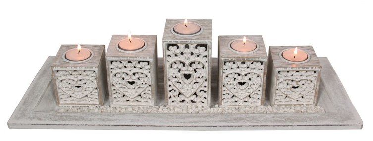 Heart Filigree 5 Piece Candle Holder