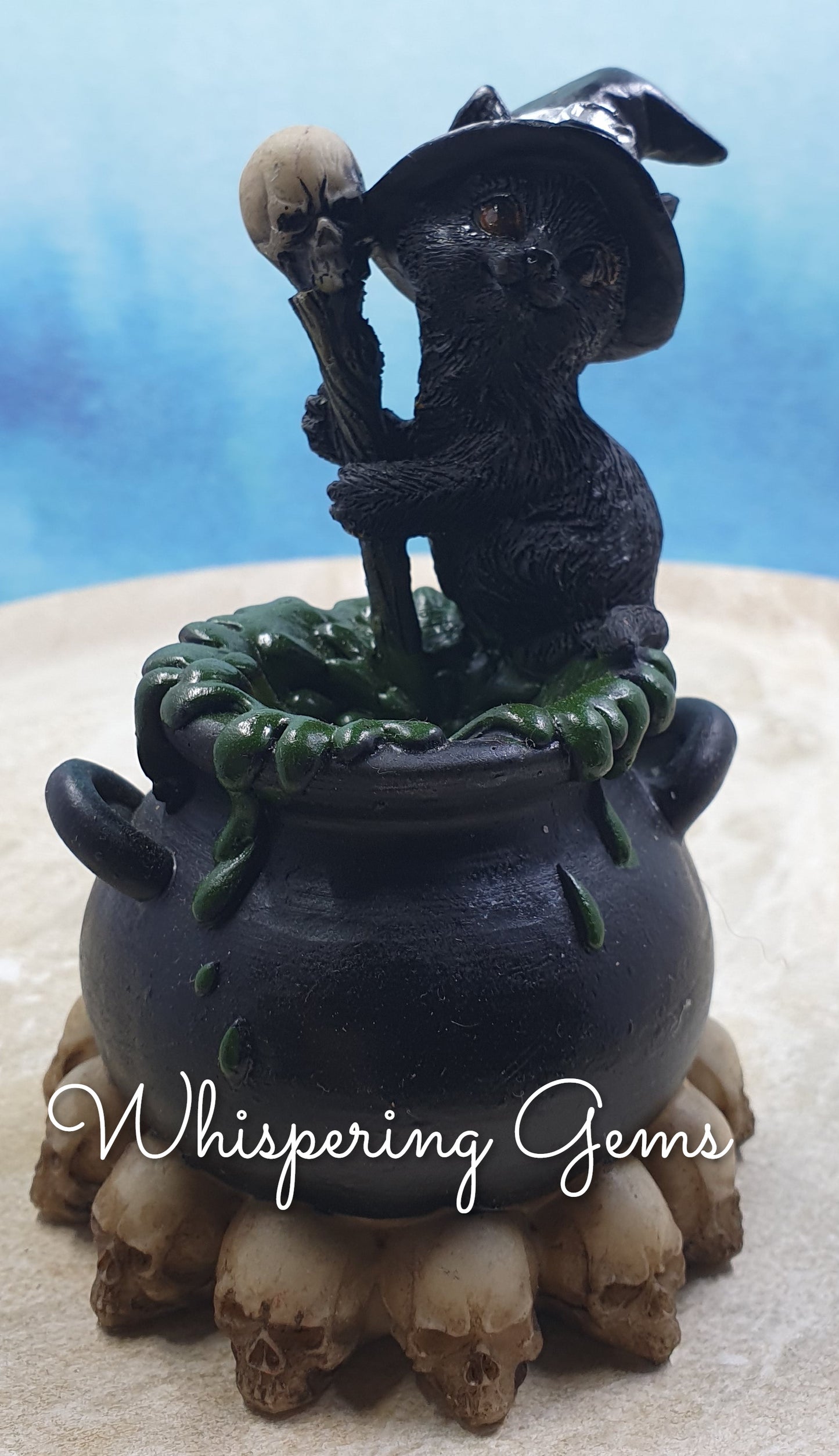 Witch Cat Cauldron Figurine